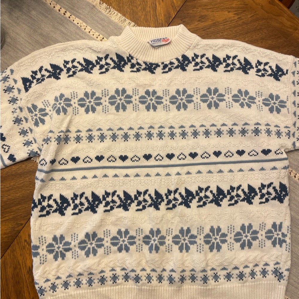 VTG Fair Isle Cream & Blue Knit Sweater 20W - Picture 2 of 4